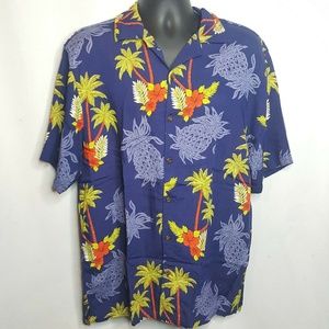 Hawaiian Aloha Pineapple Shirt Button Front L